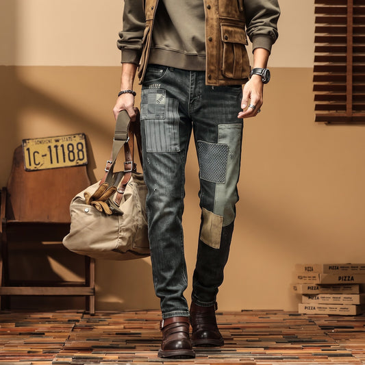 Men's Patchwork Worker Jeans – Charcoal