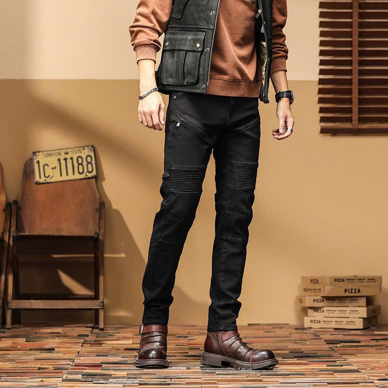 Men's Black Ribbed Biker Jeans
