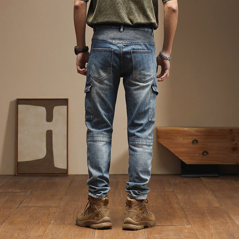 Men's Vintage Blue Utility Biker Jeans