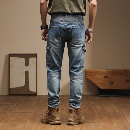 Men's Vintage Blue Utility Biker Jeans
