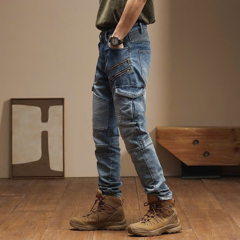 Men's Vintage Blue Utility Biker Jeans