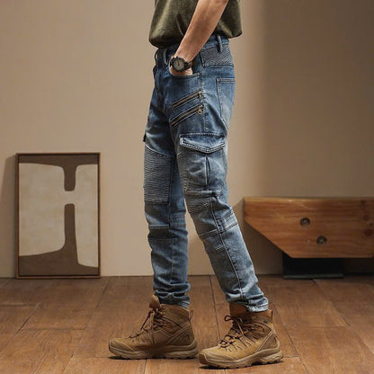 Men's Vintage Blue Utility Biker Jeans