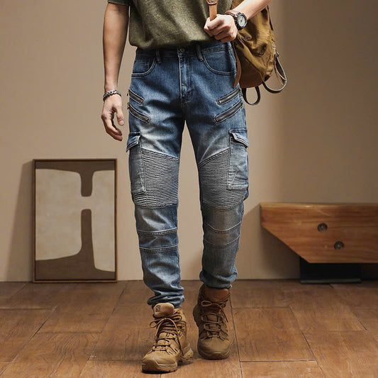 Men's Vintage Blue Utility Biker Jeans