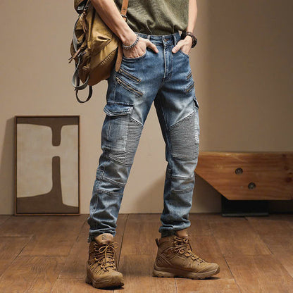Men's Vintage Blue Utility Biker Jeans