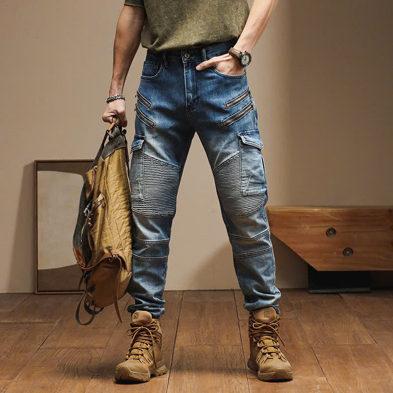 Men's Vintage Blue Utility Biker Jeans