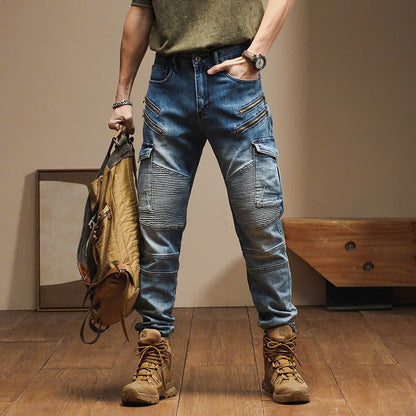 Men's Vintage Blue Utility Biker Jeans