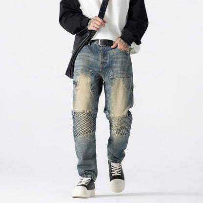 Men's Vintage Blue Textured Biker Jeans