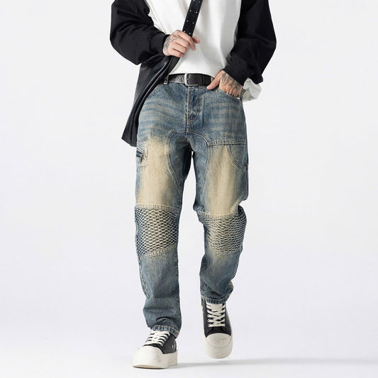 Men's Vintage Blue Textured Biker Jeans