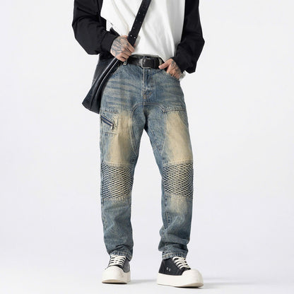 Men's Vintage Blue Textured Biker Jeans