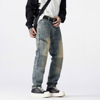 Men's Vintage Blue Textured Biker Jeans