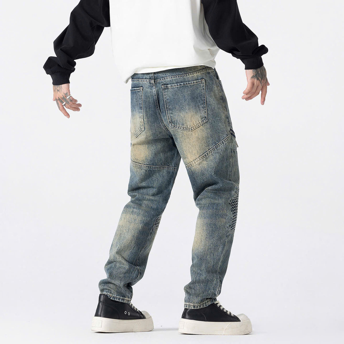 Men's Vintage Blue Textured Biker Jeans