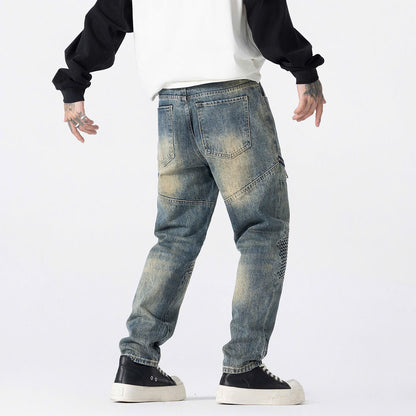 Men's Vintage Blue Textured Biker Jeans