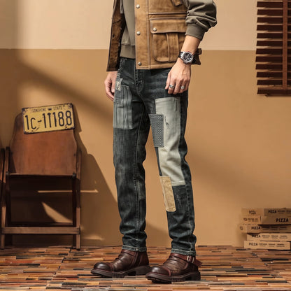 Men's Patchwork Worker Jeans – Charcoal