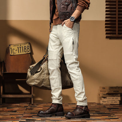 Men's Ivory Ribbed Biker Jeans