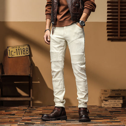 Men's Ivory Ribbed Biker Jeans