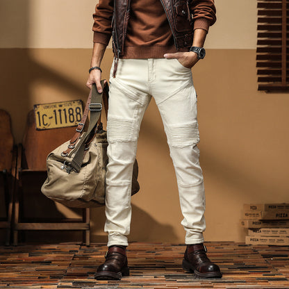 Men's Ivory Ribbed Biker Jeans